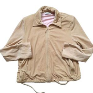 Vintage 1990s St. John Sport Velour Jacket Cream Athleisure Size Medium